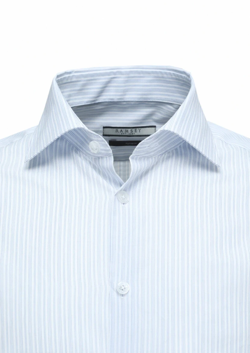 Blue Striped Regular Fit Weaving Classical 100% Cotton Shirt - 2