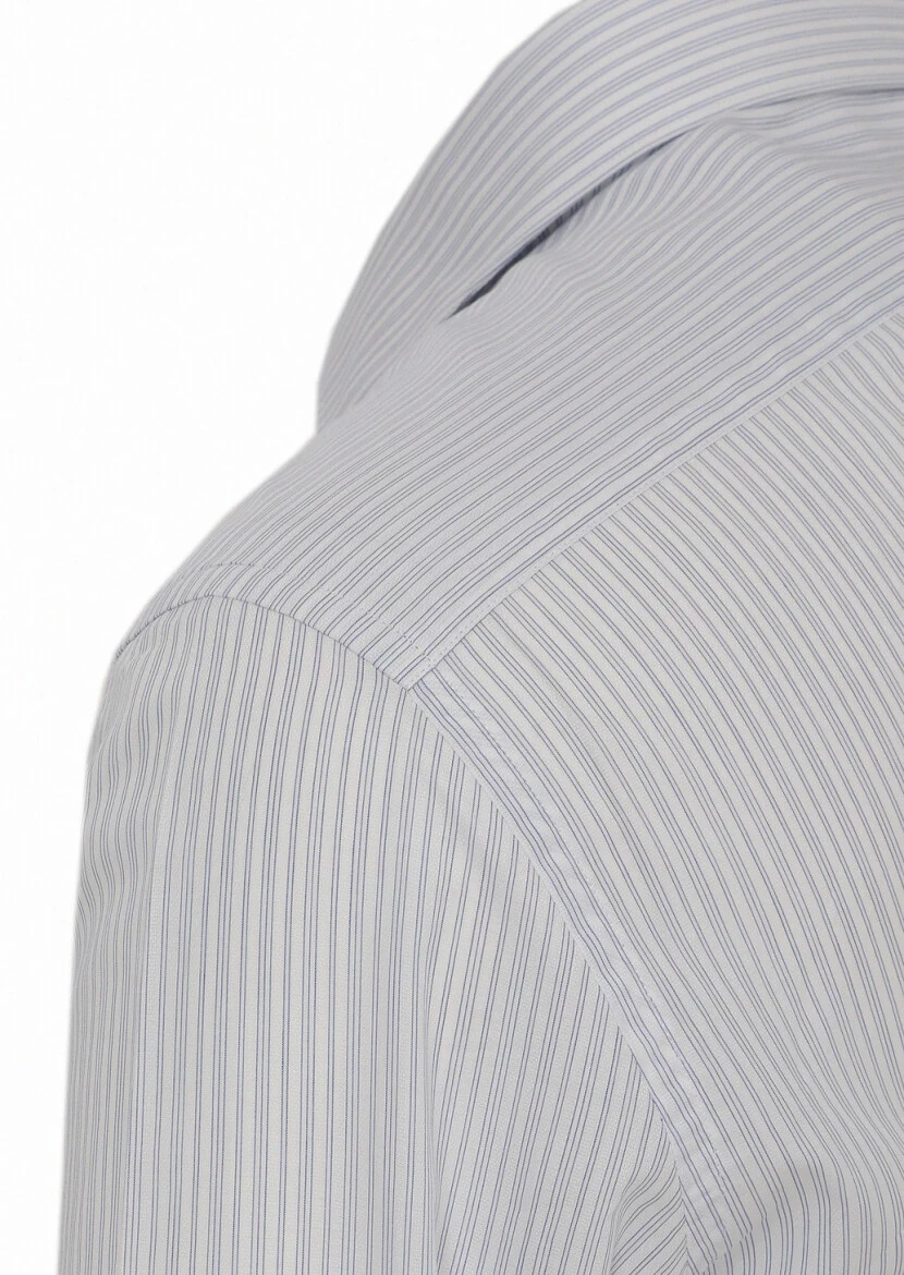 Blue Striped Regular Fit Weaving Classical 100% Cotton Shirt - 3