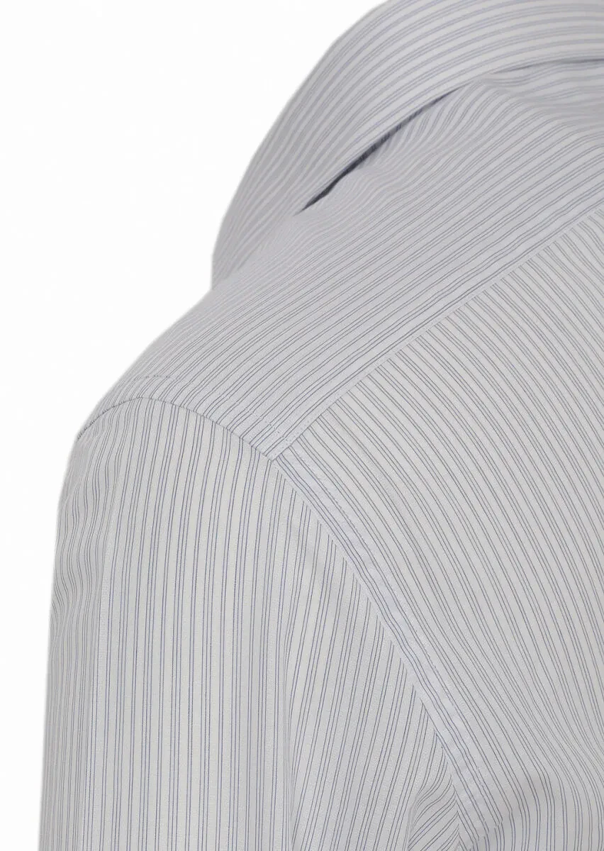 Blue Striped Regular Fit Weaving Classical 100% Cotton Shirt - 3