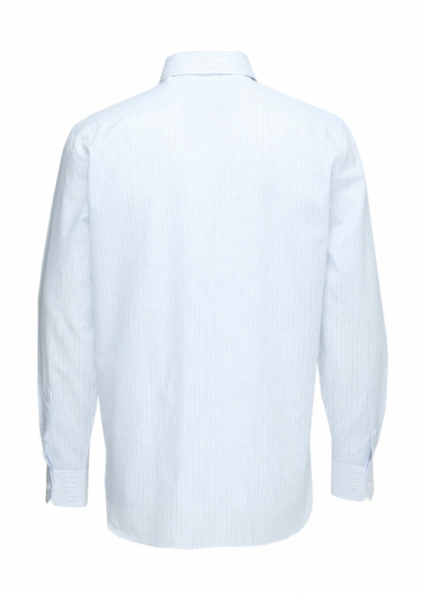 Blue Striped Regular Fit Weaving Classical 100% Cotton Shirt - 4