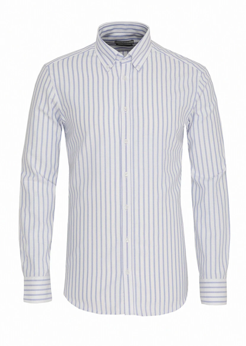 Blue Striped Regular Fit Weaving Classical 100% Cotton Shirt - 1
