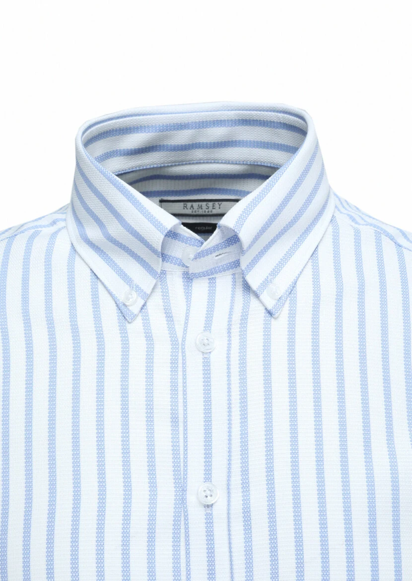 Blue Striped Regular Fit Weaving Classical 100% Cotton Shirt - 2