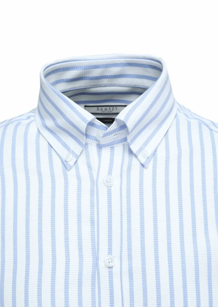Blue Striped Regular Fit Weaving Classical 100% Cotton Shirt - 2