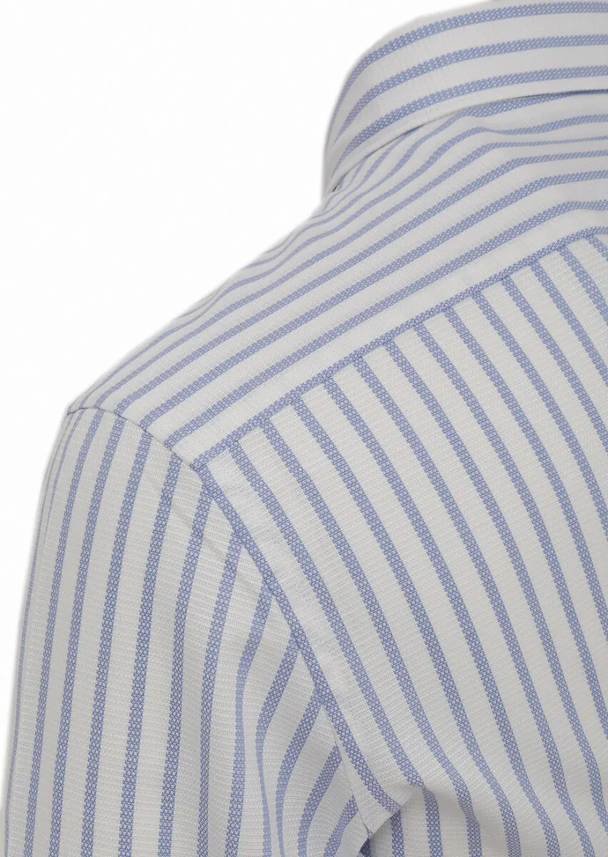 Blue Striped Regular Fit Weaving Classical 100% Cotton Shirt - 3