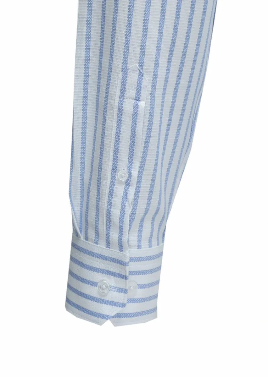 Blue Striped Regular Fit Weaving Classical 100% Cotton Shirt - 4