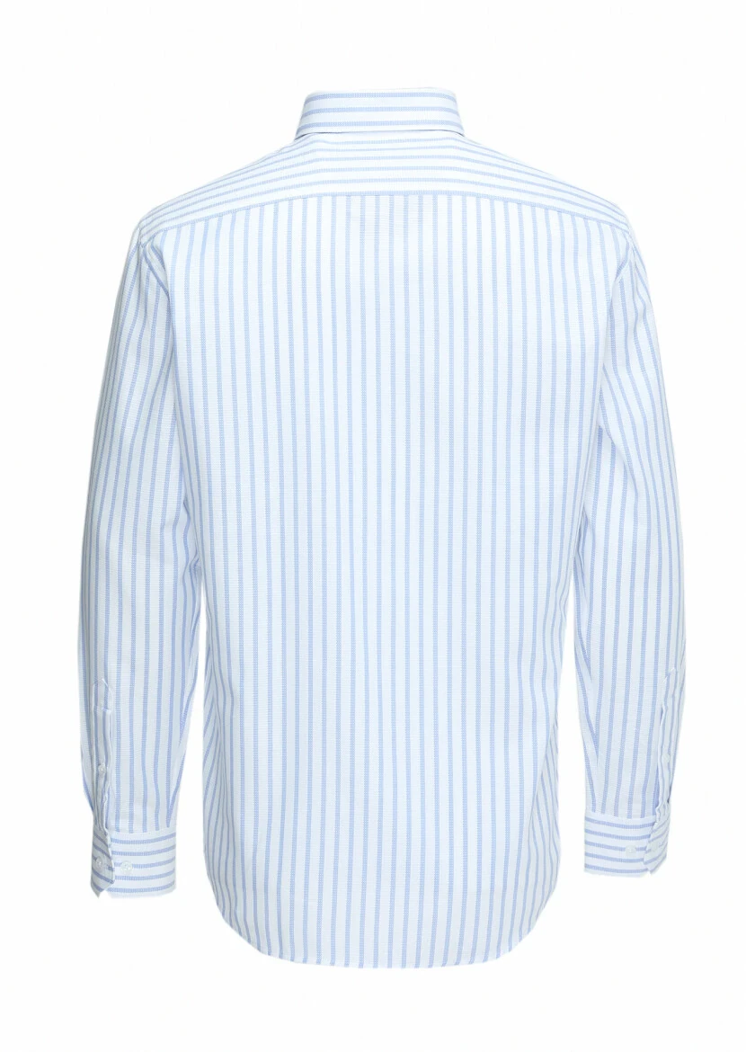 Blue Striped Regular Fit Weaving Classical 100% Cotton Shirt - 5