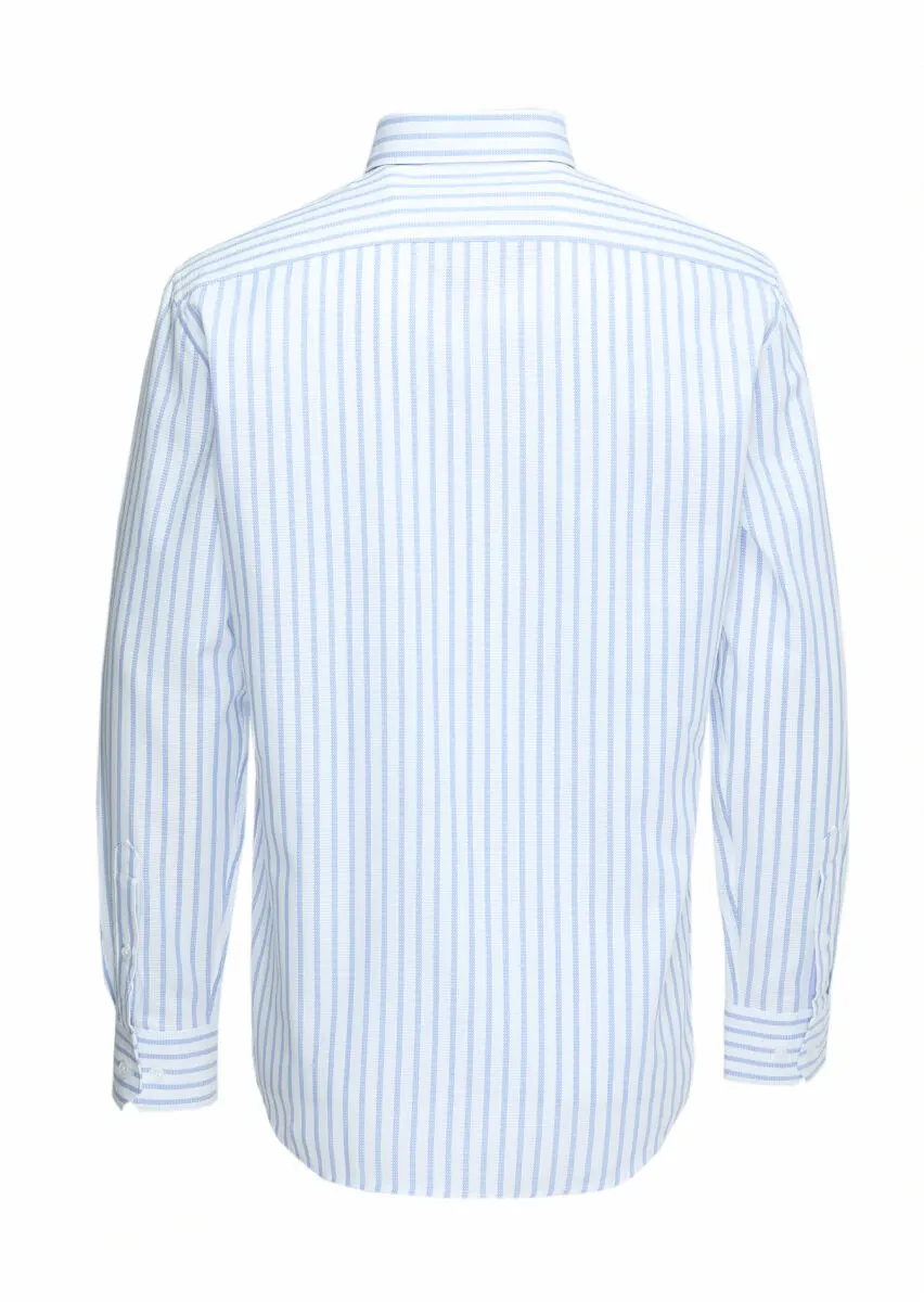 Blue Striped Regular Fit Weaving Classical 100% Cotton Shirt - 5