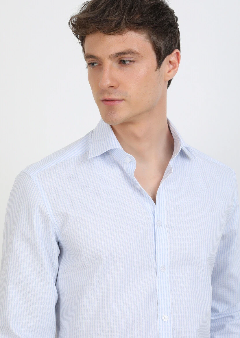 Blue Striped Regular Fit Weaving Classical 100% Cotton Shirt - 2
