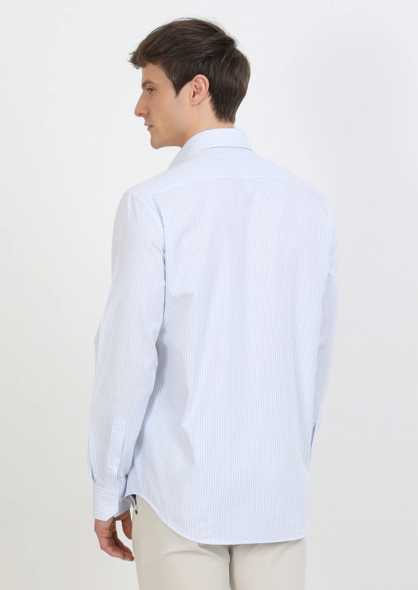 Blue Striped Regular Fit Weaving Classical 100% Cotton Shirt - 5