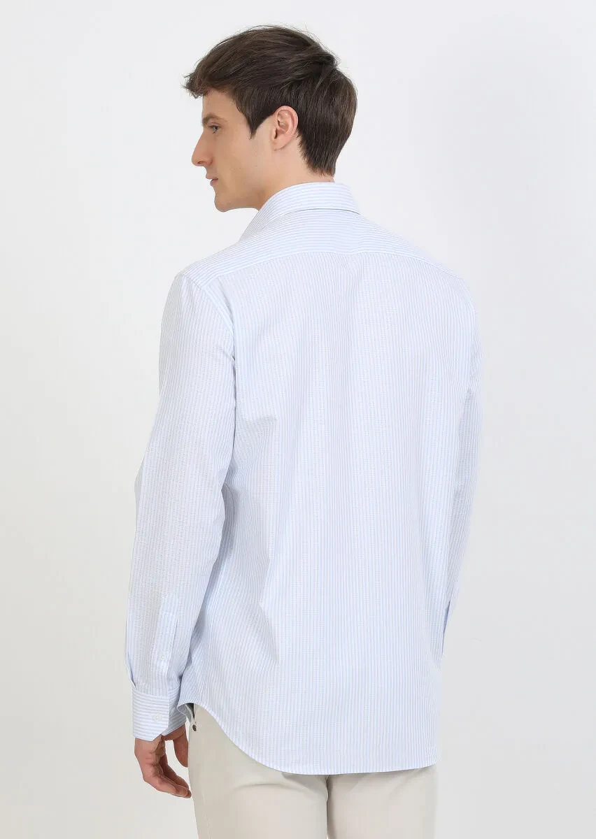 Blue Striped Regular Fit Weaving Classical 100% Cotton Shirt - 5