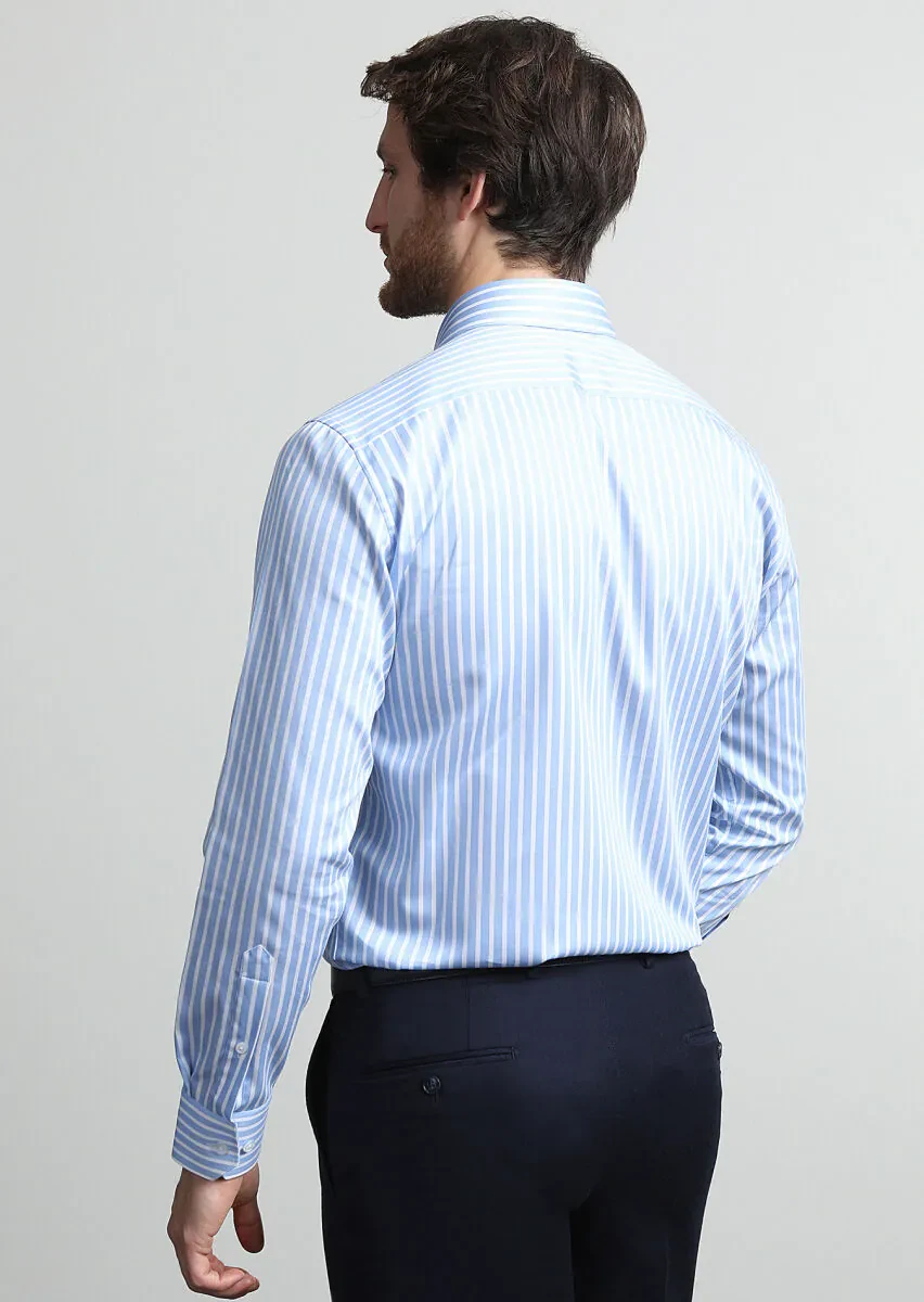 Blue Striped Regular Fit Weaving Classical 100% Cotton Shirt - 4