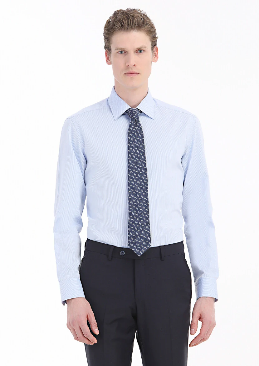 Blue Striped Regular Fit Weaving Classical 100% Cotton Shirt 