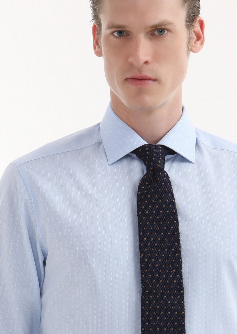 Blue Striped Regular Fit Weaving Classical 100% Cotton Shirt - 3