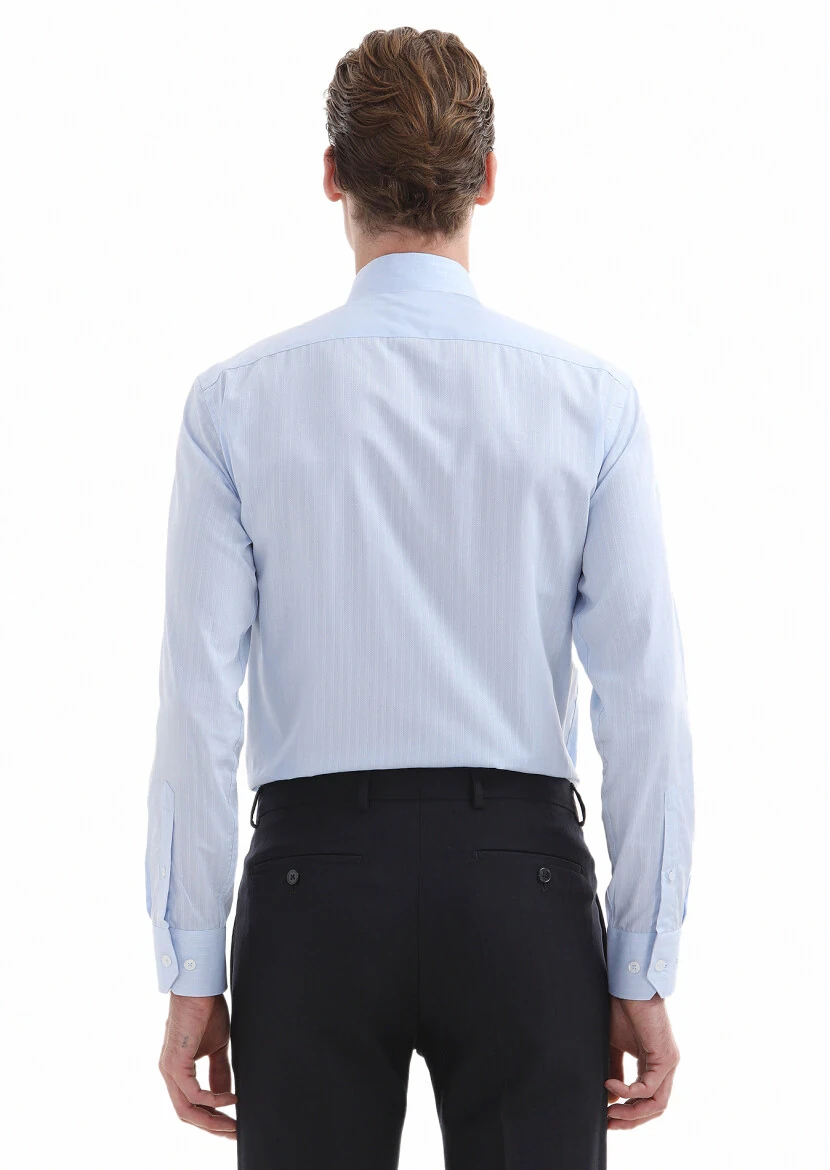 Blue Striped Regular Fit Weaving Classical 100% Cotton Shirt - 5