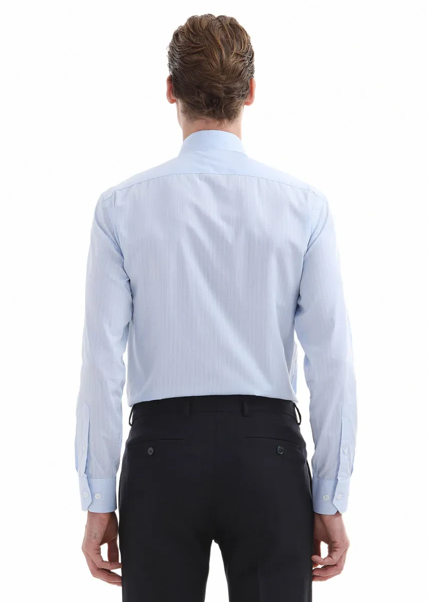 Blue Striped Regular Fit Weaving Classical 100% Cotton Shirt - 5