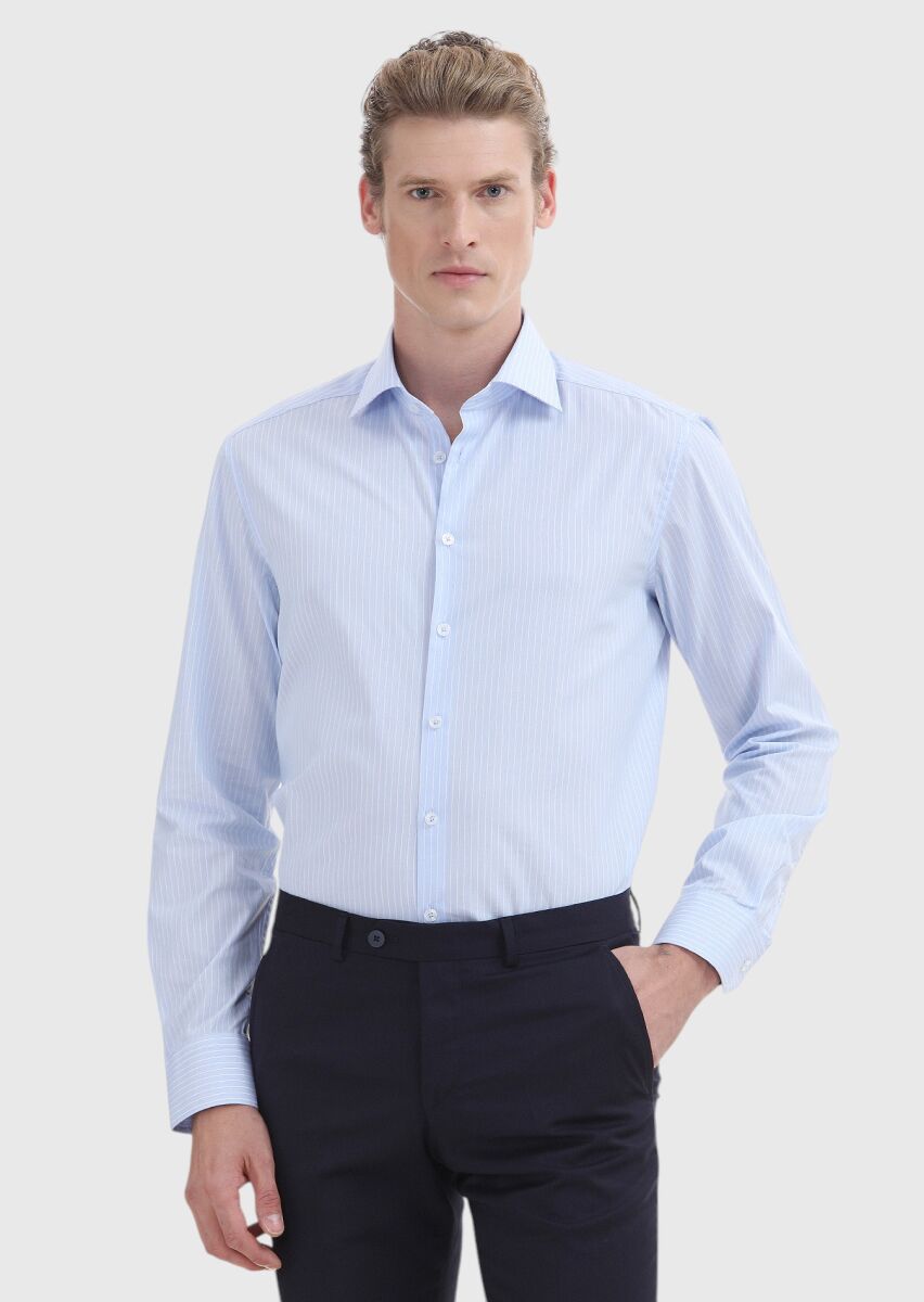 Blue Striped Regular Fit Weaving Classical 100% Cotton Shirt - 2