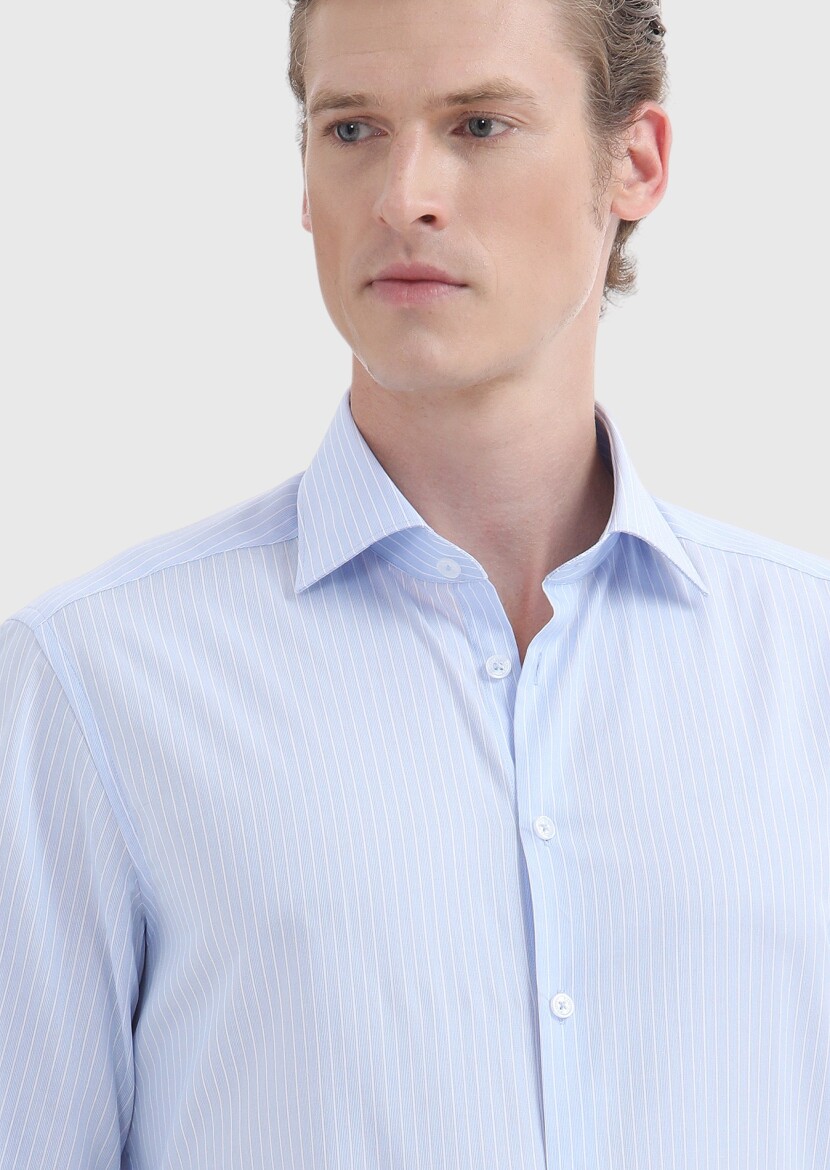 Blue Striped Regular Fit Weaving Classical 100% Cotton Shirt - 4
