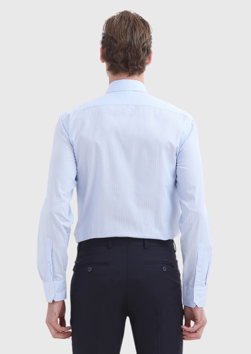 Blue Striped Regular Fit Weaving Classical 100% Cotton Shirt - 5