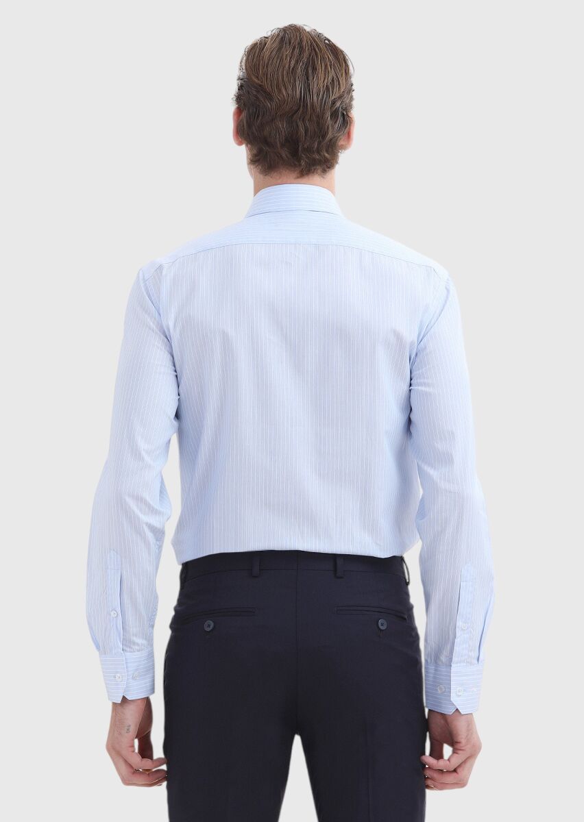 Blue Striped Regular Fit Weaving Classical 100% Cotton Shirt - 5