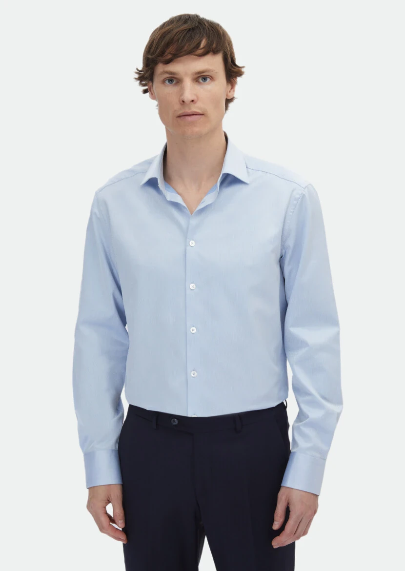 Blue Striped Regular Fit Weaving Classical 100% Cotton Shirt - RAMSEY