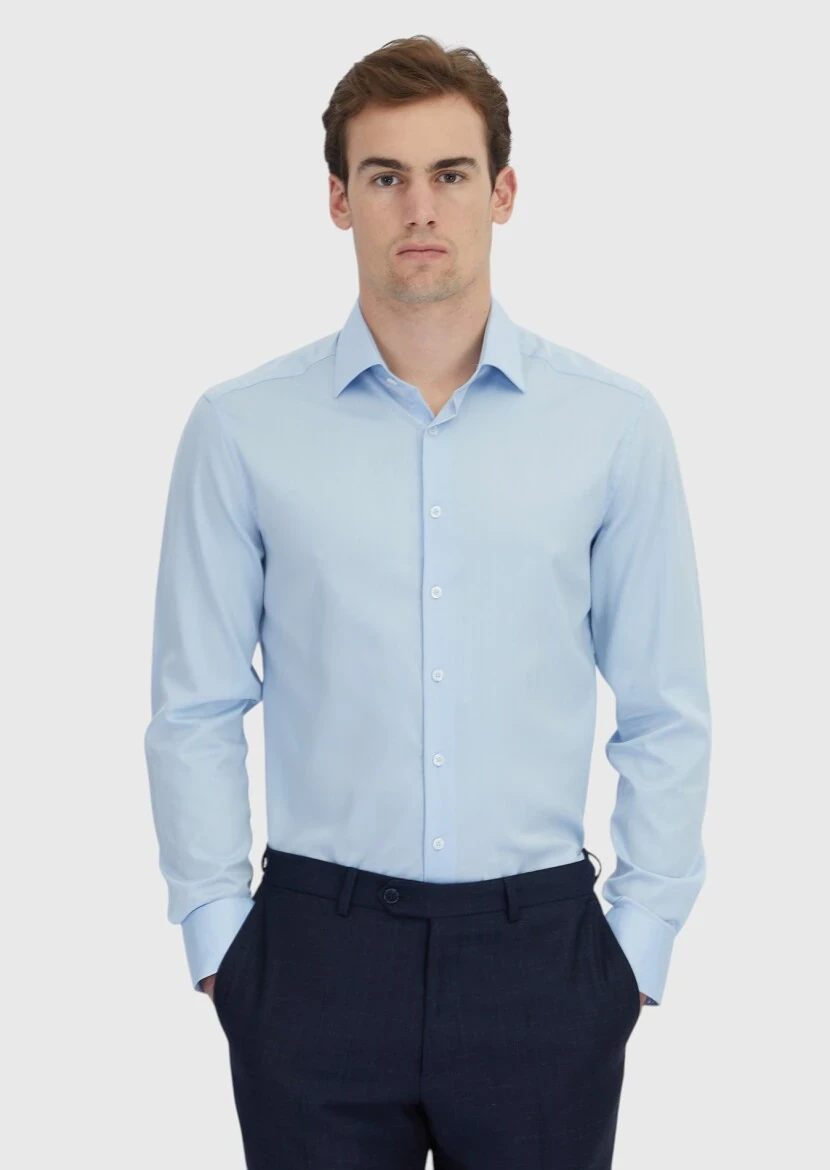 Blue Striped Regular Fit Weaving Classical Cotton Blended Shirt - 1