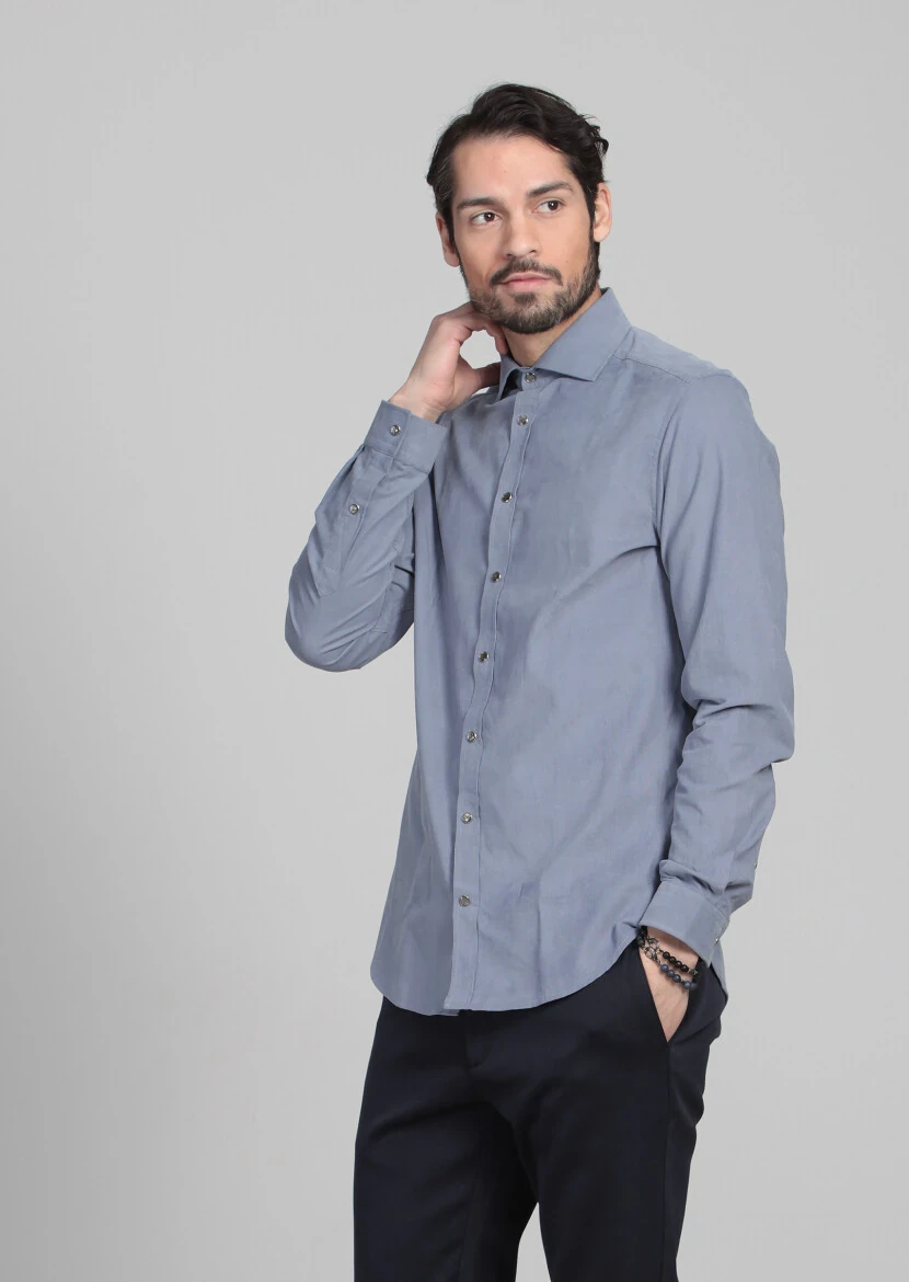 Blue Striped Slim Fit Weaving Casual Cotton Blended Shirt - 3
