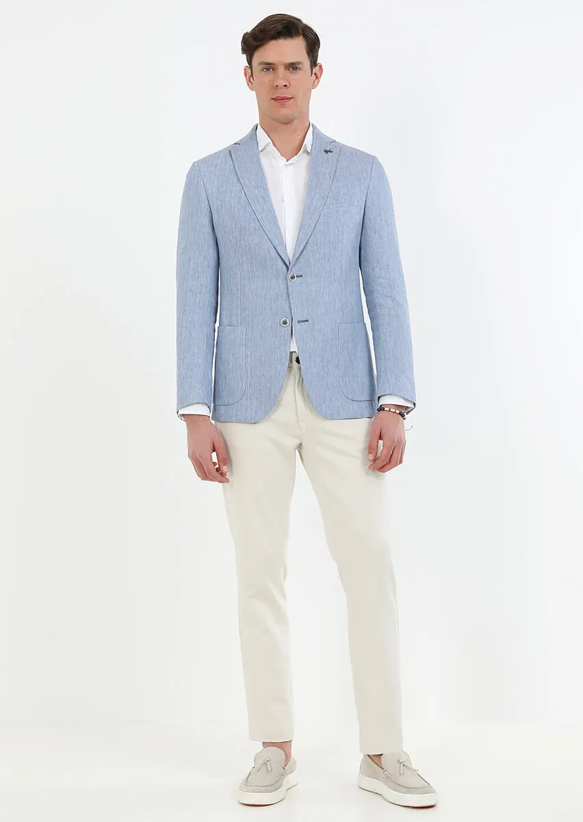 Blue Striped Zeroweight Slim Fit Cotton Blended Jacket - 2