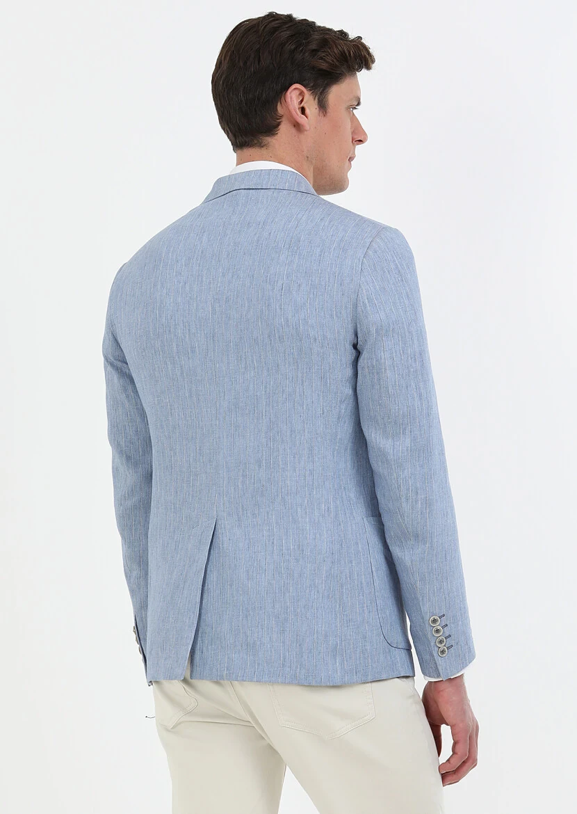 Blue Striped Zeroweight Slim Fit Cotton Blended Jacket - 6