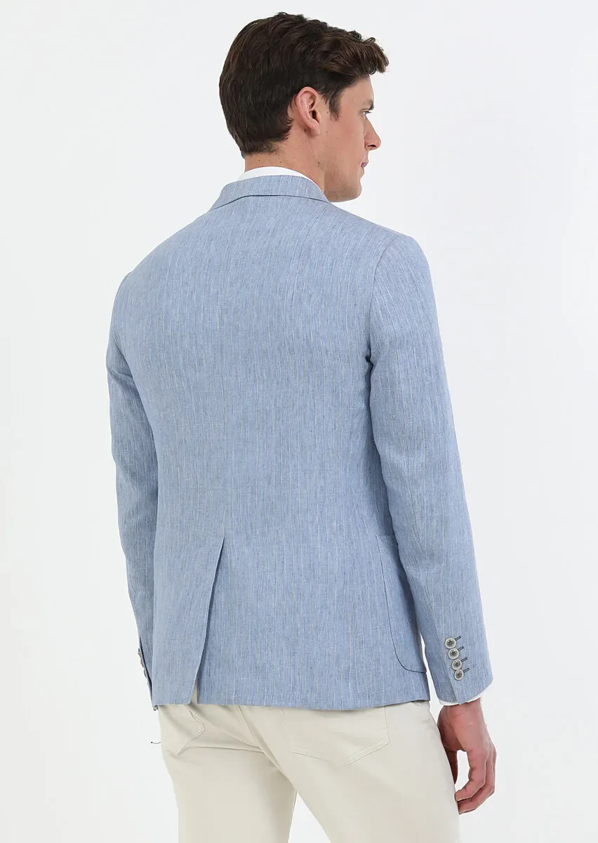 Blue Striped Zeroweight Slim Fit Cotton Blended Jacket - 6