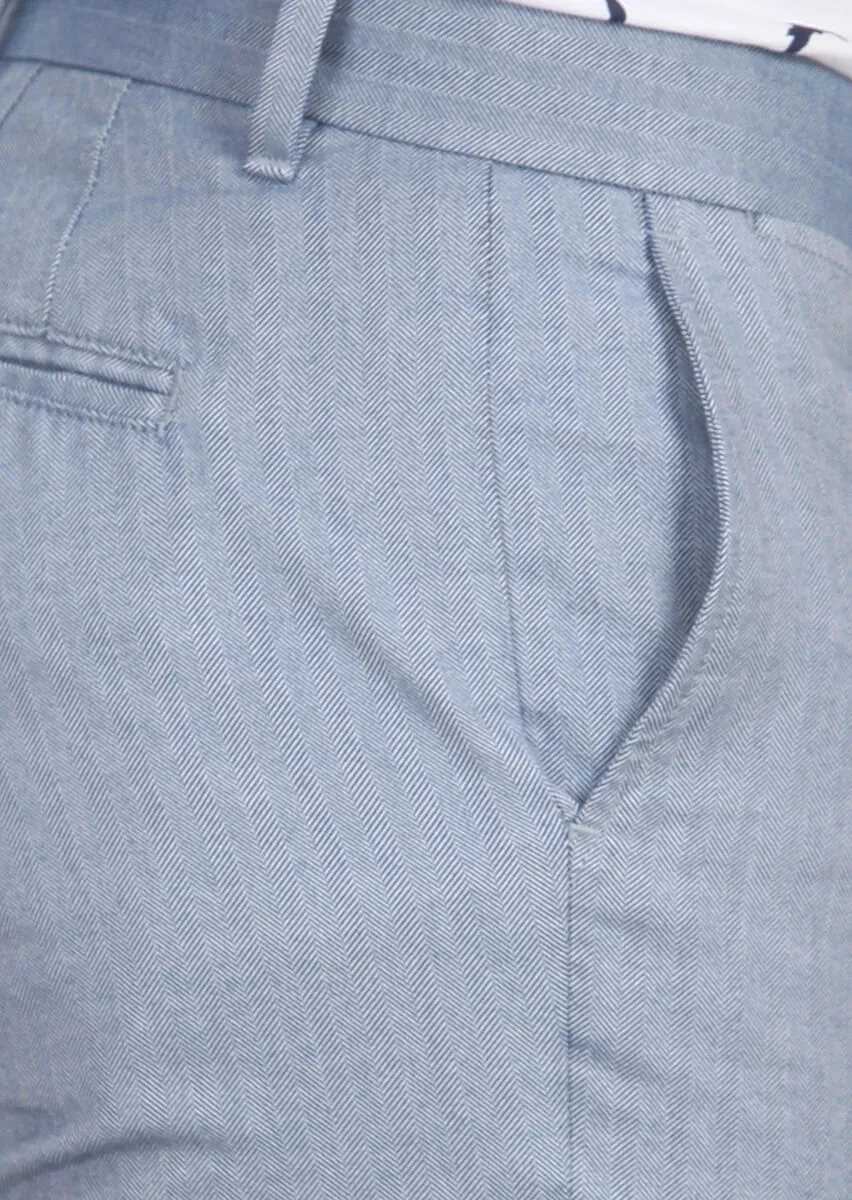 Blue Weaving Regular Fit Casual 100% Cotton Bermuda - 4