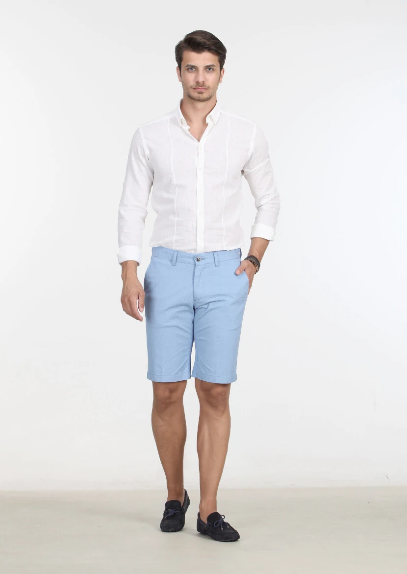 Blue Weaving Regular Fit Casual Cotton Blended Bermuda - 1