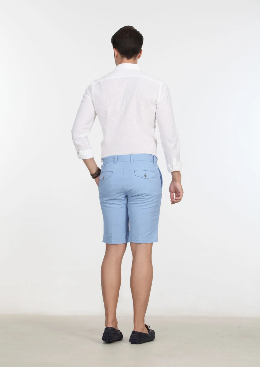 Blue Weaving Regular Fit Casual Cotton Blended Bermuda - 4