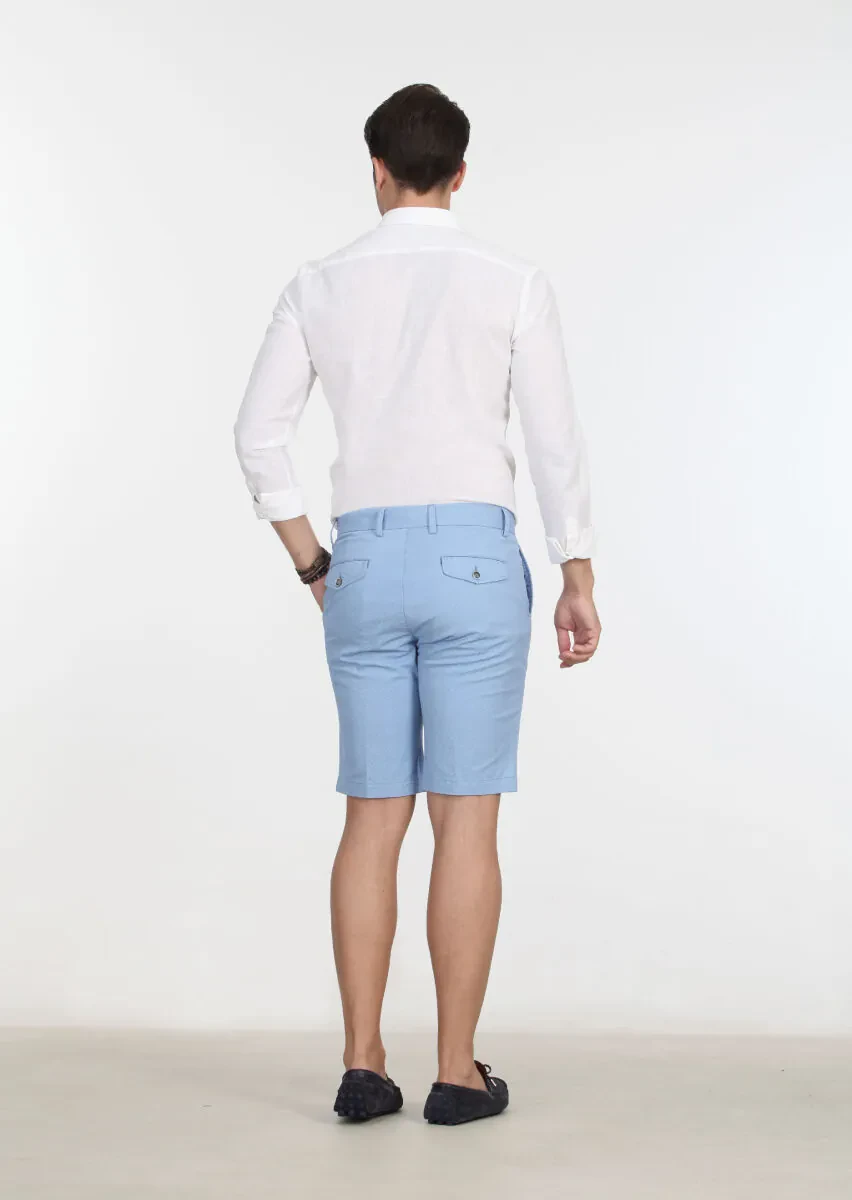 Blue Weaving Regular Fit Casual Cotton Blended Bermuda - 4