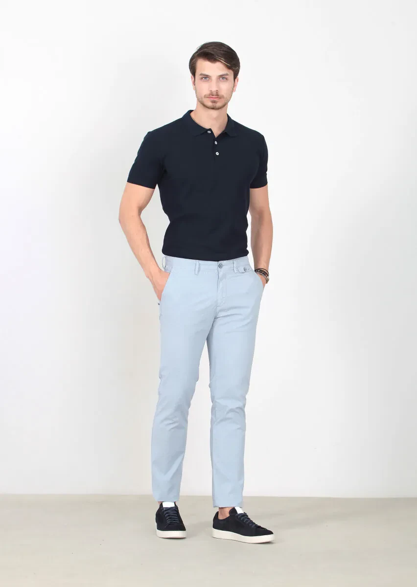 Blue Weaving Regular Fit Casual Cotton Blended Trousers - 2
