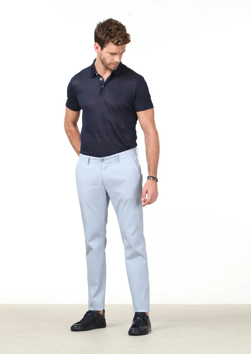 Blue Weaving Regular Fit Casual Cotton Blended Trousers - 1