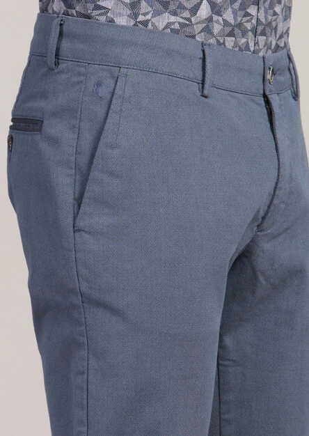 Blue Weaving Regular Fit Casual Cotton Blended Trousers - 4