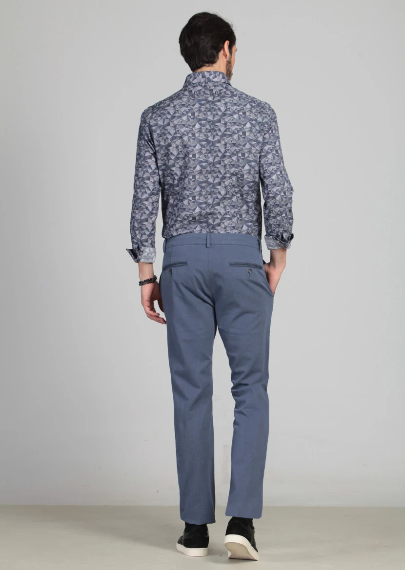 Blue Weaving Regular Fit Casual Cotton Blended Trousers - 5