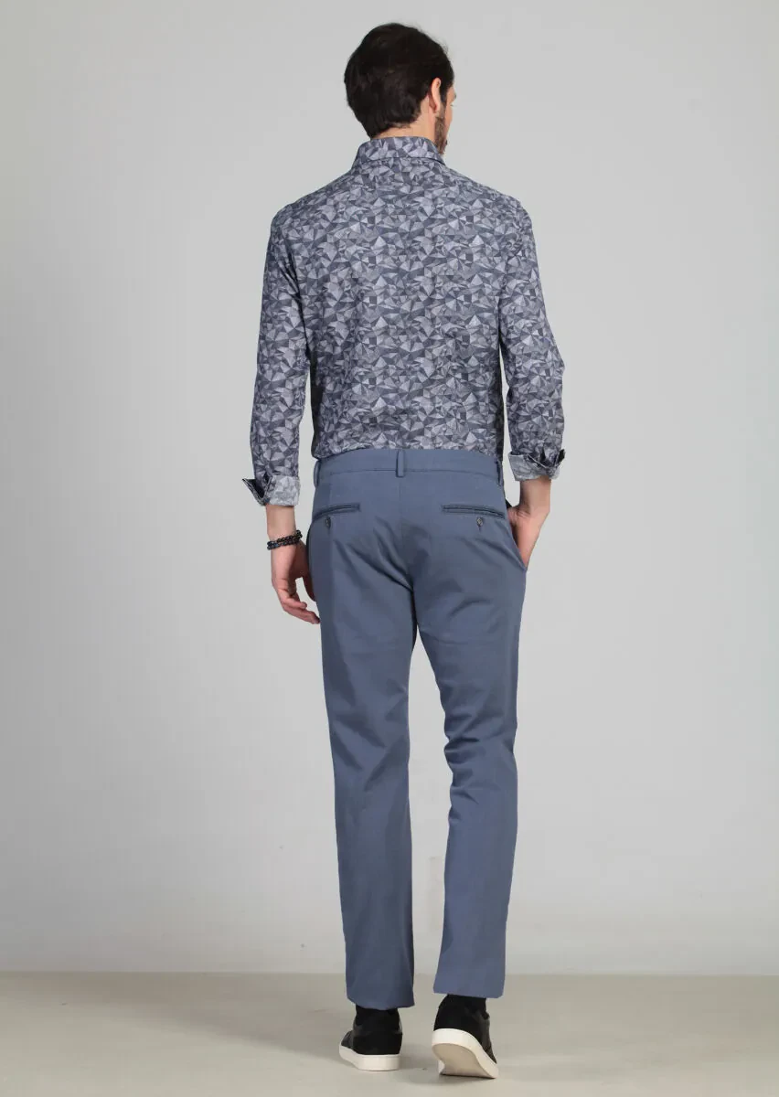 Blue Weaving Regular Fit Casual Cotton Blended Trousers - 5