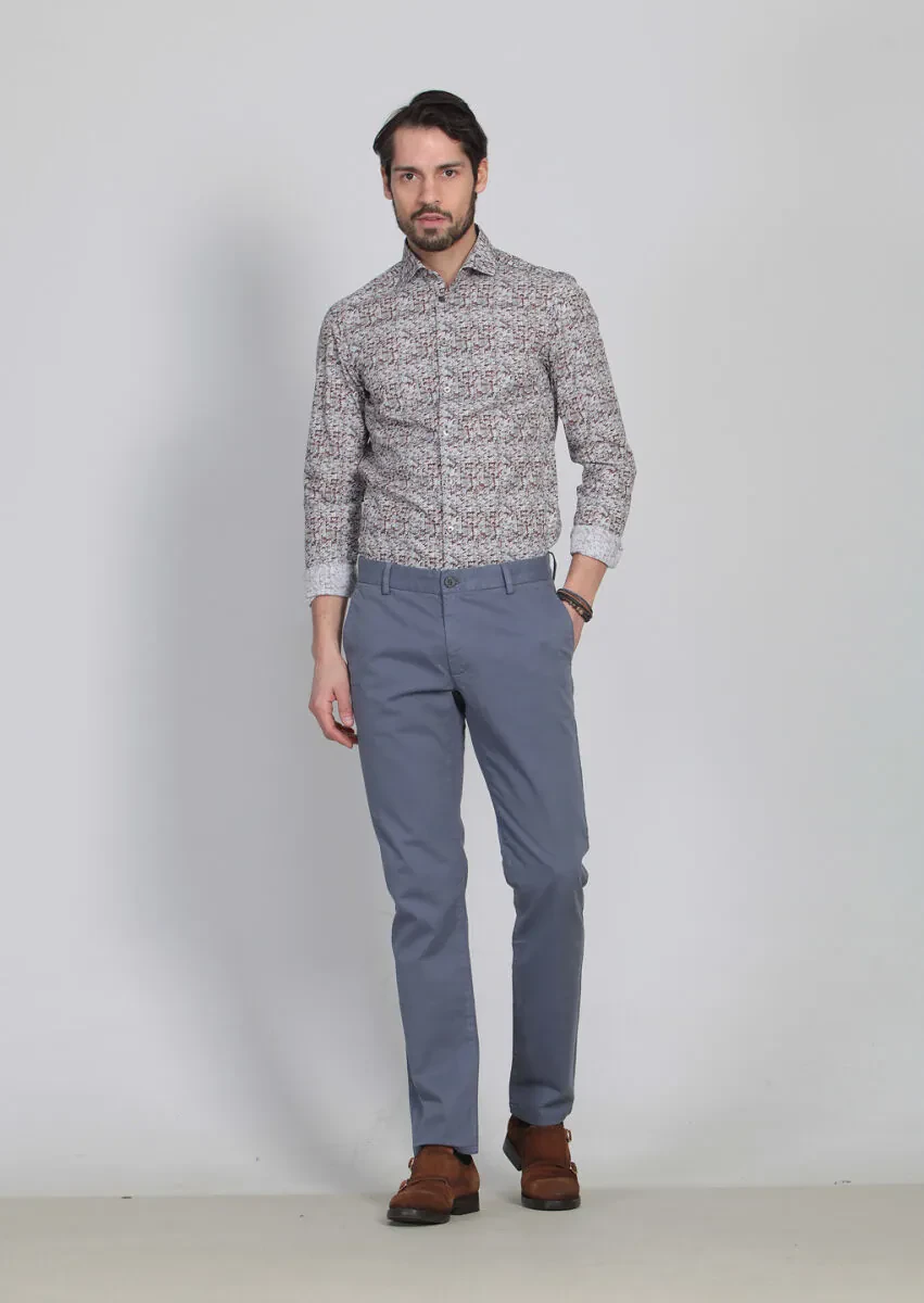 Blue Weaving Regular Fit Casual Cotton Blended Trousers - 1