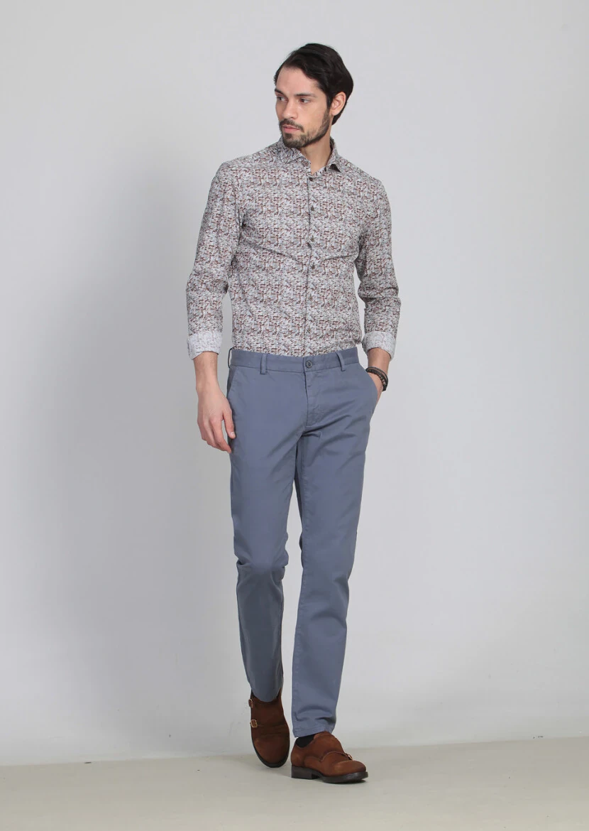 Blue Weaving Regular Fit Casual Cotton Blended Trousers - 2