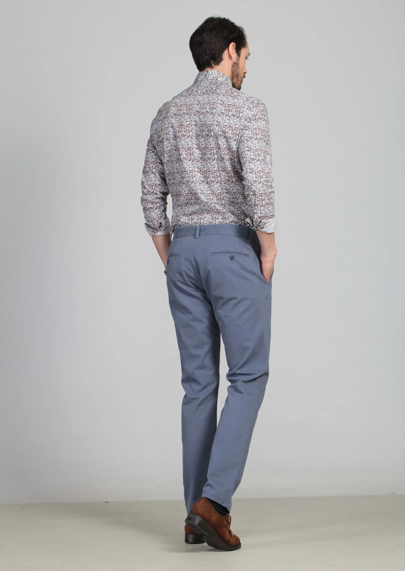 Blue Weaving Regular Fit Casual Cotton Blended Trousers - 5