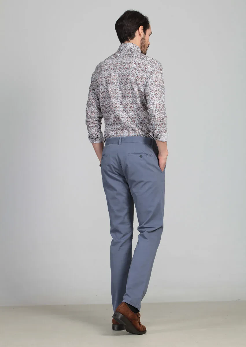Blue Weaving Regular Fit Casual Cotton Blended Trousers - 5
