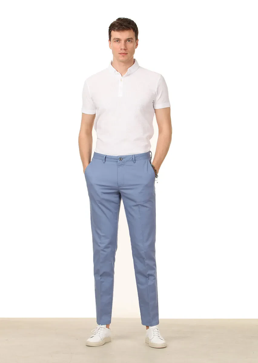 Blue Weaving Regular Fit Casual Cotton Blended Trousers - 1