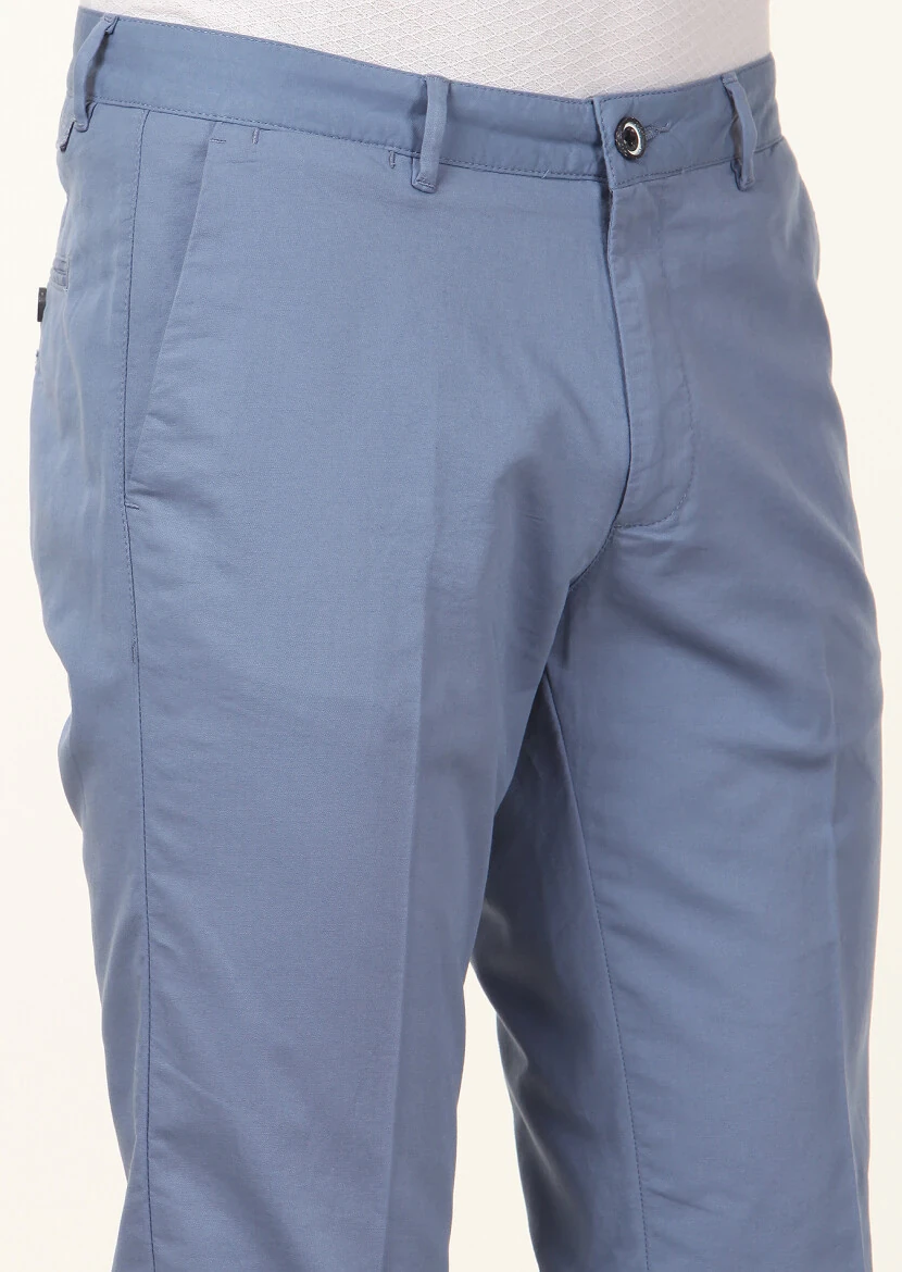 Blue Weaving Regular Fit Casual Cotton Blended Trousers - 3