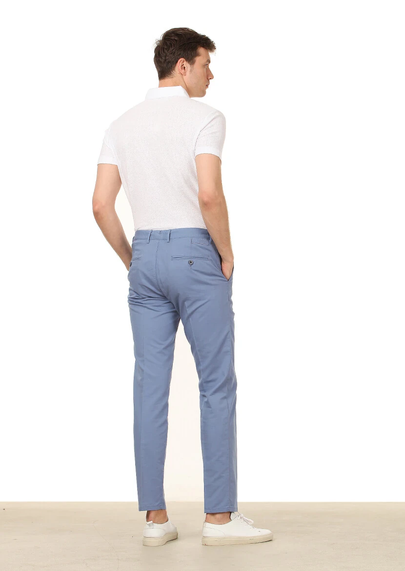 Blue Weaving Regular Fit Casual Cotton Blended Trousers - 4