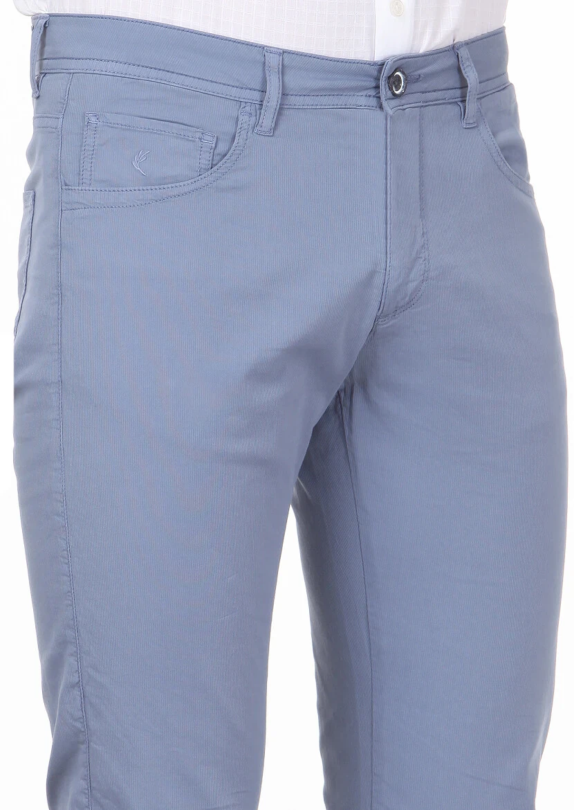 Blue Weaving Regular Fit Casual Cotton Blended Trousers - 3