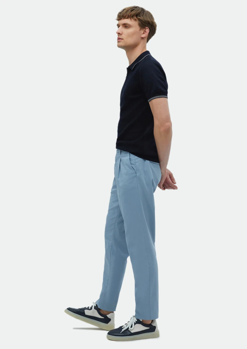 Blue Weaving Regular Fit Casual Cotton Blended Trousers - RAMSEY