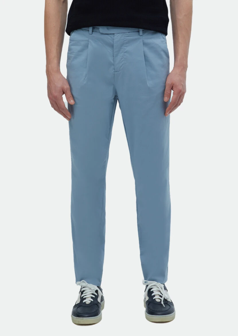 Blue Weaving Regular Fit Casual Cotton Blended Trousers - RAMSEY