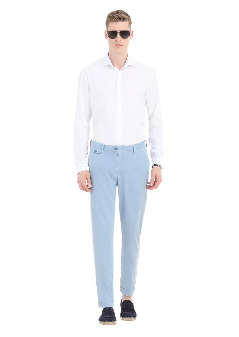 Blue Weaving Regular Fit Casual Trousers - RAMSEY