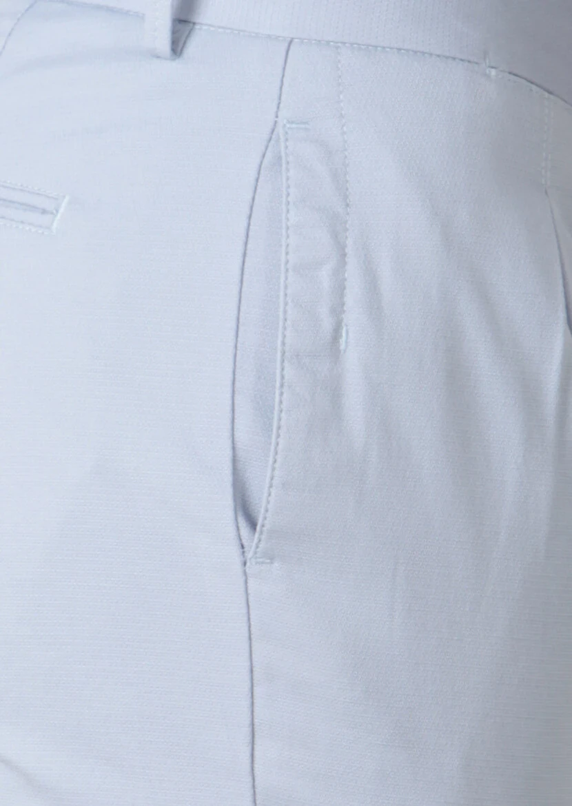 Blue Weaving Slim Fit Casual Cotton Blended Trousers - 3